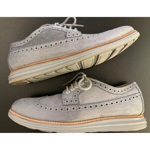 Cole‎ Haan LunarGrand Long Wing Oxford Men's 9M Gray Suede Brogue Comfort Casual
